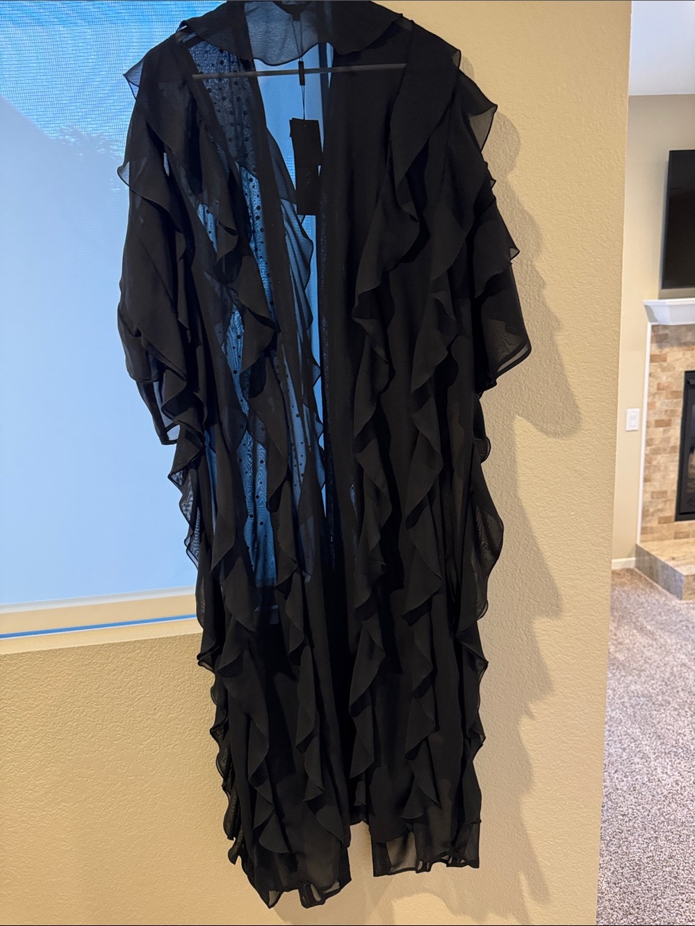 Misook Black Ruffle Layered Long Jacket - Picture 5 of 5